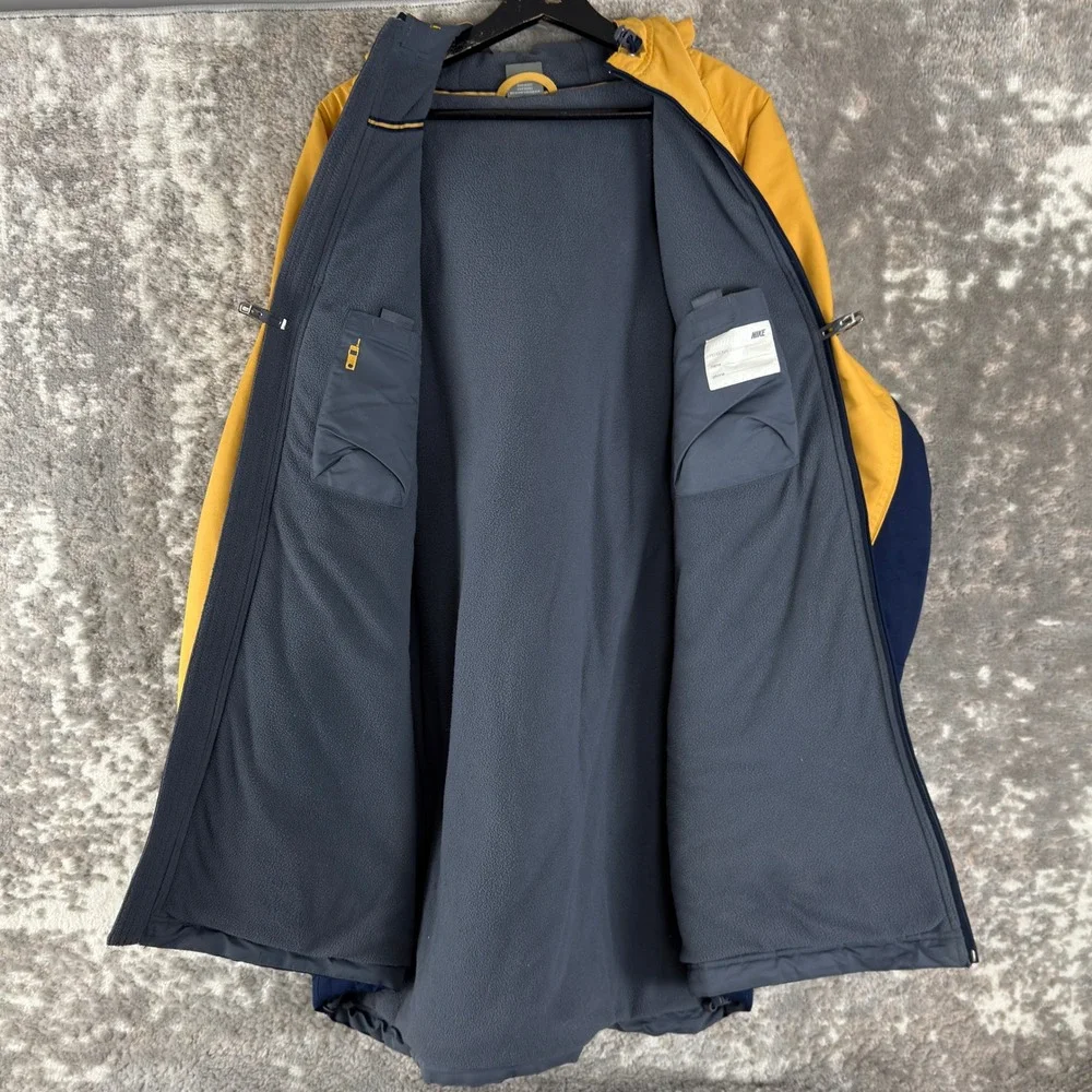Nike Size XXL Colorblock Fleece Lined Hooded Windbreaker Jacket Yellow Navy Mens
